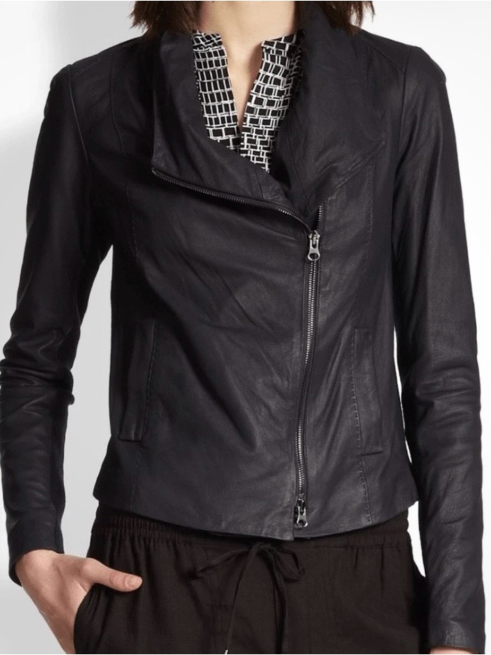 Vince Black Asymmetrical Genuine Goat Leather Jacket